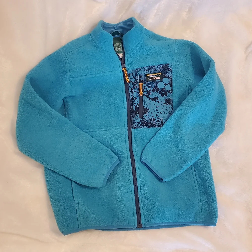Kids LL Bean Blue Fleece Zippered  Jacket Size  14-16 Big Kid